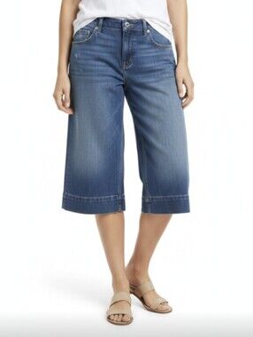 BANANA REPUBLIC! BLUE DENIM LONG LENGTH CLASSIC CLAM DIGGER JEAN SHORTS! SZ 10